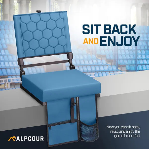 Folding Reclining Stadium Seat with Back Support – Cushioned Extra Wide Bleacher Chair for Sports Games & Outdoor Events