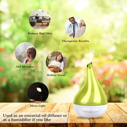 Ultrasonic Cool Mist Humidifier – Drop-Shaped Essential Oil Diffuser for Home & Office – Whisper-Quiet Aromatherapy Machine with LED Light
