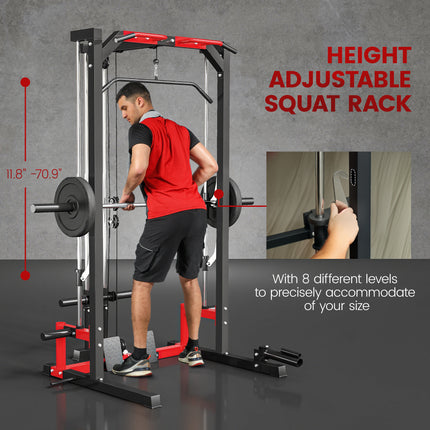All-in-One Smith Machine Power Rack – Functional Trainer with Lat Pull-Down, Landmine & Pull-Up Bar – Complete Home Gym Station