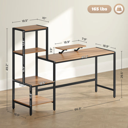 67" Large Computer Desk with Monitor Stand – Reversible 4-Tier Storage Shelves – Industrial Writing Desk with CPU Space for Home Office