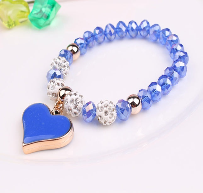 Sparkling Crystal Heart Elastic Bracelet – Radiant Silver-Plated Bangle – Stretch Jewelry Gift for Women
