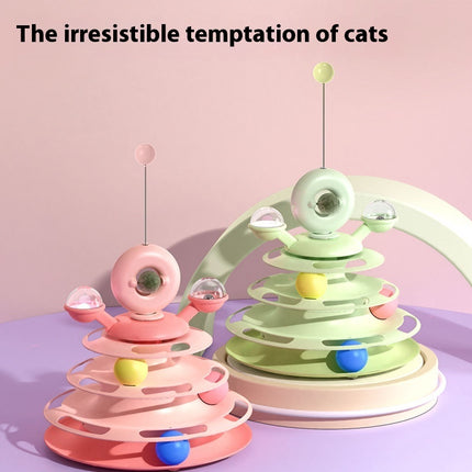4-Level Cat Toy Tower – Interactive Track Roller with Spinning Balls – Mental Stimulating Puzzle for Indoor Cats & Kittens