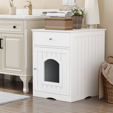 Wooden Cat Litter Box Enclosure – Decorative Cat House & Side Table – Indoor Pet Crate with Hidden Washroom Design