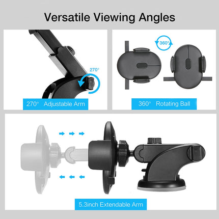 Universal Long Arm Car Phone Holder – Strong Suction Cup Dashboard & Windshield Mount – 360° Rotation Telescopic Stand for All Smartphones