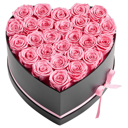 Forever Flowers Heart Box – 27 Real Preserved Pink Roses – Eternal Immortal Bouquet – Romantic Anniversary & Valentine’s Day Gift for Girlfriend or Wife