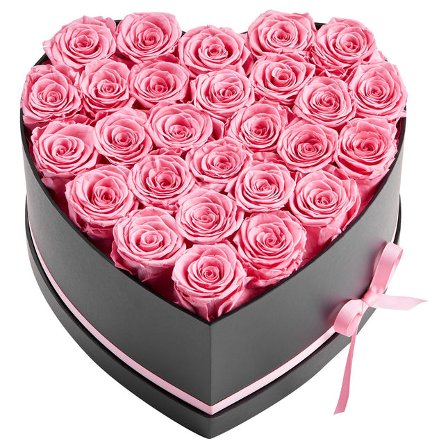Forever Flowers Heart Box – 27 Real Preserved Pink Roses – Eternal Immortal Bouquet – Romantic Anniversary & Valentine’s Day Gift for Girlfriend or Wife