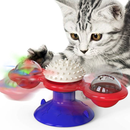 4-in-1 Interactive Cat Toy Set – Rotating Disk with Feather Teasers – Tumbler Windmill Design – Multi-Functional Exercise Station for Indoor Cats