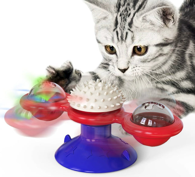 4-in-1 Interactive Cat Toy Set – Rotating Disk with Feather Teasers – Tumbler Windmill Design – Multi-Functional Exercise Station for Indoor Cats