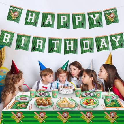 171-Piece Baseball Party Supplies Kit – All-in-One Birthday Disposable Dinnerware Set – Includes Plates, Cups, Cutlery, Napkins & Tablecloth – Sports Theme Party Decorations