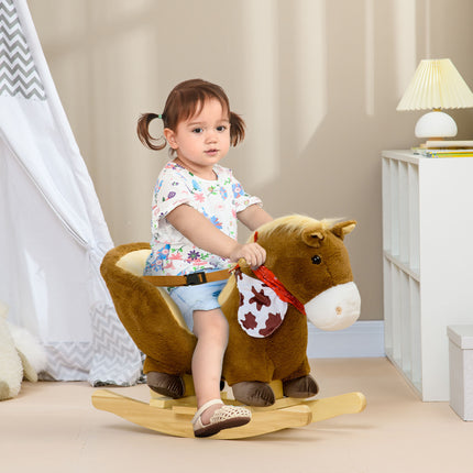 Plush Baby Rocking Horse with Realistic Sounds – Interactive Wooden Ride-On Toy with Safety Belt for Toddlers 18-36 Months