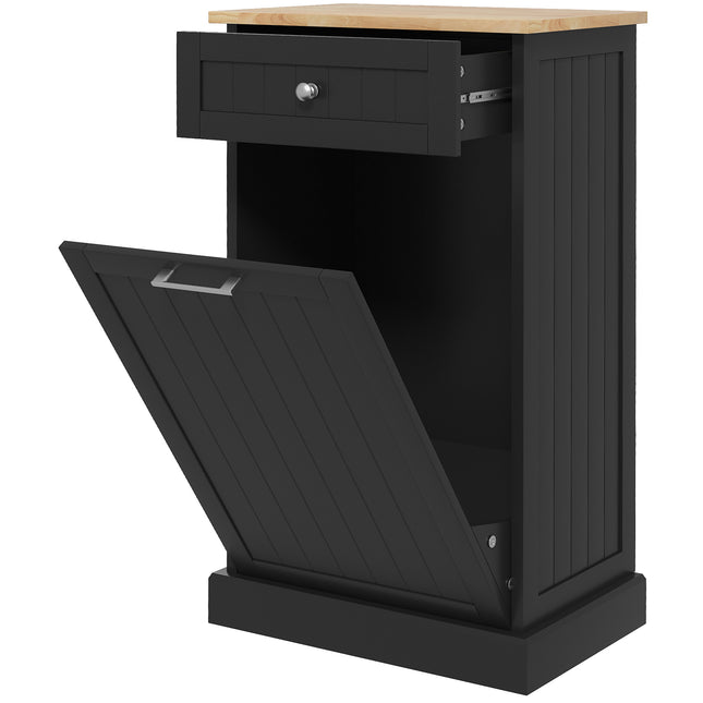 Compact Tilt-Out Trash Bin Cabinet – Single Drawer Hidden Garbage Holder – Black Wooden Recycling Cabinet for Small Kitchens & Laundry Rooms