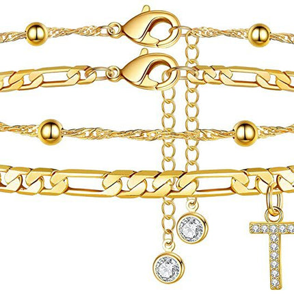 Unisex letter anklet with gold-plated and artificial gem details