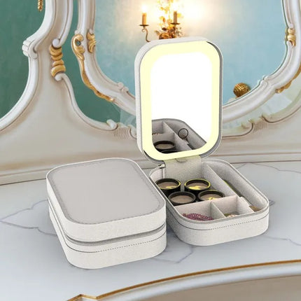 Professional Travel Makeup Case – Rechargeable LED Lighted Mirror & Adjustable Dividers