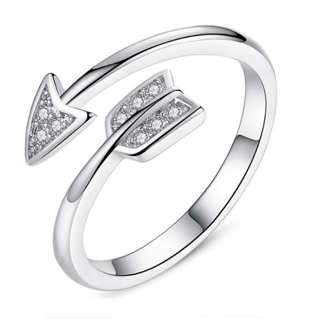 Sparkling Zircon Arrow Ring – Adjustable Open-End Finger Ring – Minimalist Symbolic Jewelry Gift for Her