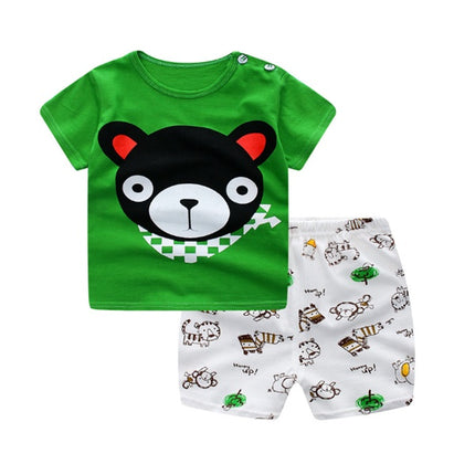 2pc Baby Summer Clothing Set – Cute Cartoon Print T-Shirt & Shorts – Soft Cotton Casual Outfit for Boys & Girls