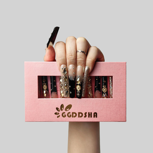 Eclipse Elegance™ Handmade Press-On Nails – Hand-Painted Designer Nail Art in 3 Sizes