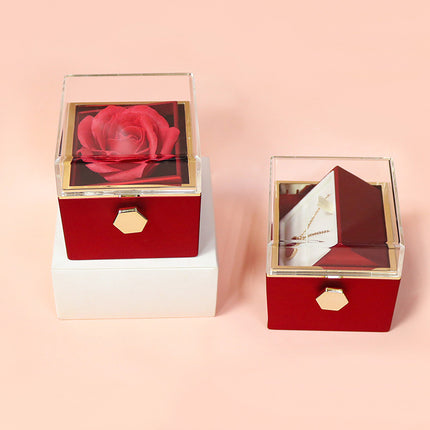 Creative Rotating Rose Jewelry Box – Eternal Soap Flower Gift Box for Necklace & Rings – Enchanted Spinning Rose Surprise for Valentine’s Day