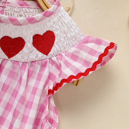 Baby Girl Valentine's Day Smocked Dress – Pink Plaid Heart Embroidery Party Outfit – Ruffle Sleeve Vintage Style Holiday Dress