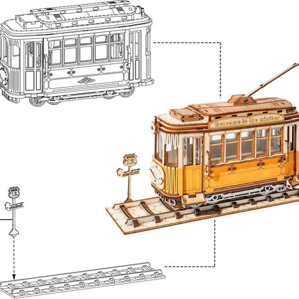 Robotime ROKR 3D Wooden Puzzle Tram Car – Laser-Cut DIY Model Kit for Adults & Teens – TG505 Vintage Streetcar Building Set