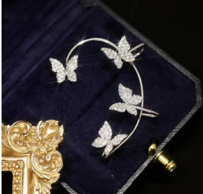 Butterfly Ear Clip and Hook Jewelry in Gold or Silver Tone