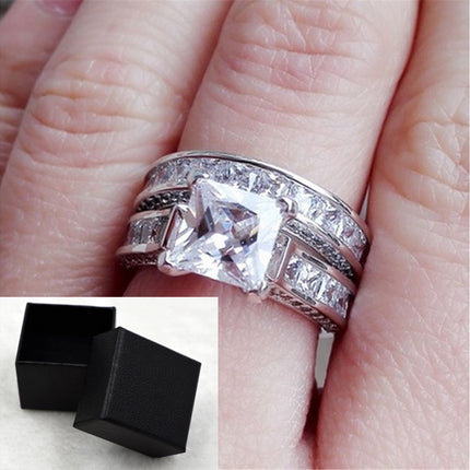 His and Hers Matching Couple Rings Set – Princess Cut CZ Engagement & Wedding Bands – Silver Color Anniversary Promise Rings for Couples