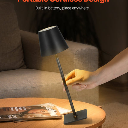 Set of 2 Modern Black Cordless Lamps – 5200mAh Rechargeable LED Table Light – Touch Dimmable Minimalist Lamp for Patio, Cafe & Bedroom