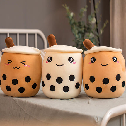Cute Fruit Boba Tea Plush Pillow – Soft Strawberry Milk Tea Stuffed Toy – Kawaii Bubble Tea Cup Cushion for Kids & Teens (Pink/Brown)