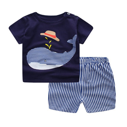 2pc Baby Summer Clothing Set – Cute Cartoon Print T-Shirt & Shorts – Soft Cotton Casual Outfit for Boys & Girls
