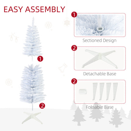 5-Foot Snow-Flocked Artificial Christmas Tree – Slim Pencil Holiday Tree with Realistic Branches for Cozy Spaces & Apartments