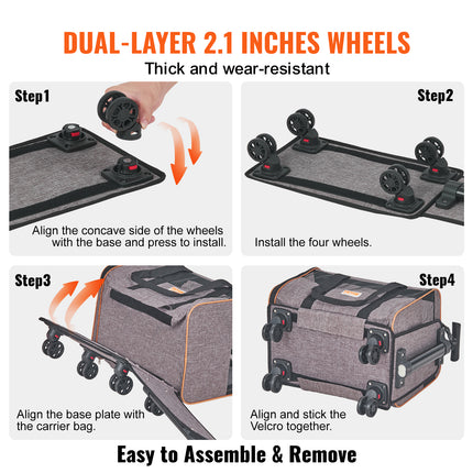 VEVOR Airline Approved Rolling Pet Carrier – 360° Silent Wheels & Telescopic Handle – Dog & Cat Travel Bag for Pets up to 22 lbs – Includes Folding Bowl