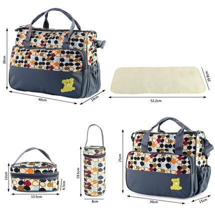 5pcs Multi-Function Baby Diaper Bag Set – Large Capacity Mummy Tote Bag – Includes Small Accessory Bag, Bottle Case, and Changing Mat