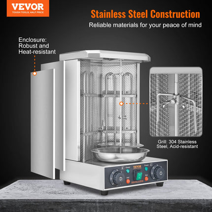 Electric Vertical Gyro Rotisserie Grill – 13lb Capacity Shawarma & Kebab Broiler for Home Kitchens & Parties
