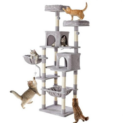 71" Large Multi-Level Cat Tree Tower – Luxury Cat Climbing Condo with Deep Hammock, Extended Platforms & Natural Sisal Scratching Posts (Grey)