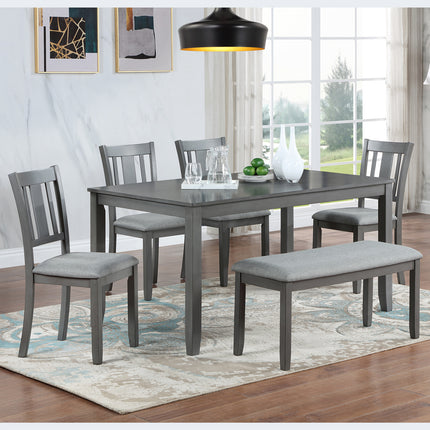 6-Piece Solid Wood Dining Table Set – Elegant Rectangular Table with 4 Upholstered Chairs and Bench for Family Gatherings