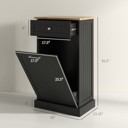 Compact Tilt-Out Trash Bin Cabinet – Single Drawer Hidden Garbage Holder – Black Wooden Recycling Cabinet for Small Kitchens & Laundry Rooms