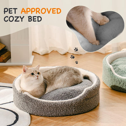 Mewoo Washable Pet Bed for Small Dogs & Cats – 23-Inch Orthopedic Round Dog Bed – Ultra Soft Plush Calming Bed with Non-Slip Bottom (Grey)