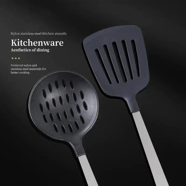 Premium Stainless Steel & Nylon Cooking Set – 5pcs Heat-Resistant Utensil Kit for Non-Stick Cookware