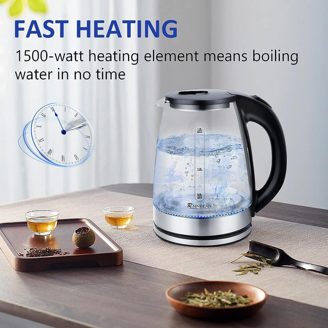 ProSafety™ Electric Water Kettle – 1.8L High-Capacity Glass Boiler – Cordless Base with 360° Swivel – BPA-Free Fast Heating Kettle