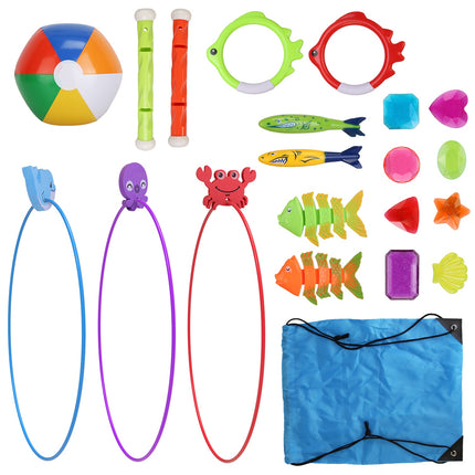 24-Piece Kids Diving Pool Toy Set – Swim-Through Rings and Underwater Treasures for Summer Swimming Practice