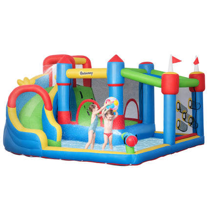 6-in-1 Inflatable Water Slide & Bounce House – Giant Bouncing Castle with Water Cannon, Climbing Wall & Splash Pool – Heavy Duty Outdoor Fun for Kids