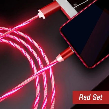 Flowing Light Magnetic Charging Cable – LED Glowing Streamer Data Line – 3-in-1 Magnetic Fast Charge Cable for iPhone, Android, Type-C