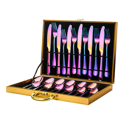 Luxury 24-Piece Stainless Steel Flatware Set – Elegant Cutlery Service for 6 – Mirror Polished Knife, Fork & Spoon Set with Gift Box