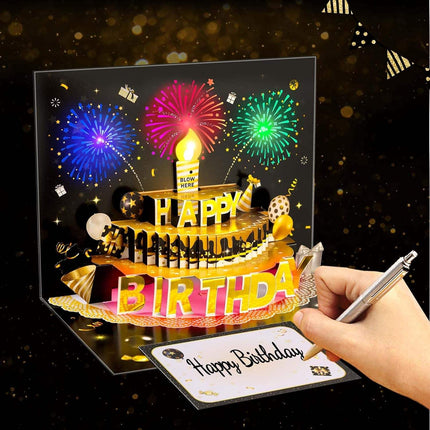 3D Pop-Up Happy Birthday Card with Music & LED Lights – Musical Cake Birthday Card – Surprise Birthday Gift for Kids, Friends & Family