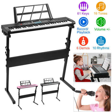 61-Key Digital Music Electronic Keyboard Set – Portable Electric Piano with Adjustable Stand & Microphone – Full Musical Instrument Kit for Kids & Beginners