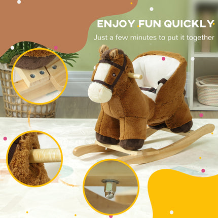 Plush Toddler Rocking Horse with Realistic Sounds – Safe Wooden Ride-On Toy with Safety Belt for Ages 18-36 Months