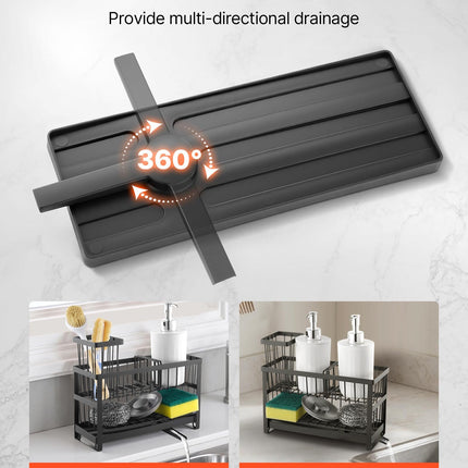 Modern Kitchen Sink Caddy Organizer – Sponge & Brush Holder with Removable Drain Tray – Rust-Proof Countertop Storage Rack