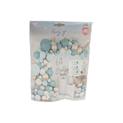 138pcs Dusty Blue Balloon Arch Kit – Dusty Baby Blue, Sand White & Metallic Gold Balloons – Luxury Garland Set for Baby Shower, Wedding & Gender Reveal