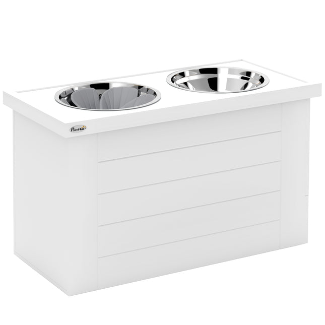 Elevated Dog Feeder Station with Storage Cabinet – 3 Stainless Steel Bowls & Slow Feeder Mat – Furniture-Style Raised Bowls for Large & Extra Large Dogs (White)