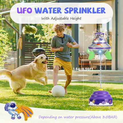 LED Light-Up UFO Water Sprinkler – Rocket Launch Water Toy for Kids – 360° Spinning Outdoor Summer Toy with Adjustable Height (Up to 6.5ft)