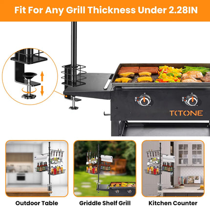ProGrill™ Multi-Functional Griddle Caddy – All-in-One Standing BBQ Rack with Hooks & Storage Baskets